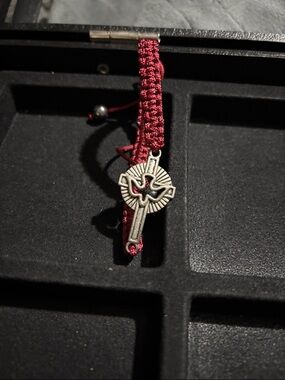 Men's Red Woven Bracelet with Cross Charm - Unbranded